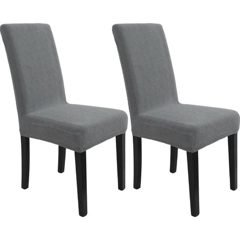 Housses de chaise extensibles motif jacquard losange gris clair lot de 2 (1/5)