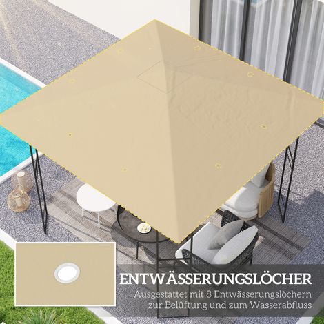 Toit de rechange pour pergola 3x3 m, imperméable, protection solaire UPF 30+, en toile Oxford 370 g/m², couleur sable (1/4)