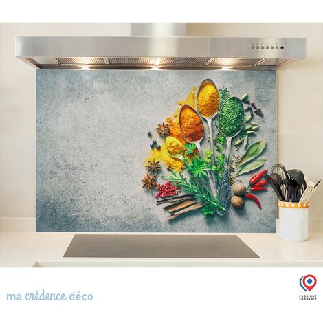 Fond de hotte : Epices et cuillères 1 - Verre trempé - 90 cm - 60 cm