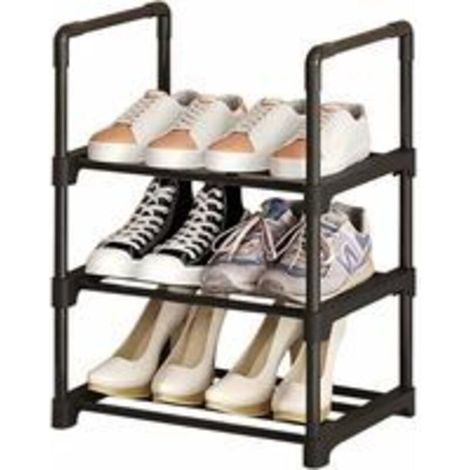 Kleiner Schuhschrank, kleiner 3-stöckiger Schuhschrank aus Metall, schmale Schuhregale für kleine Räume, solide Schuhregale für Schrank, Flur, Diele und Flur (1/4)