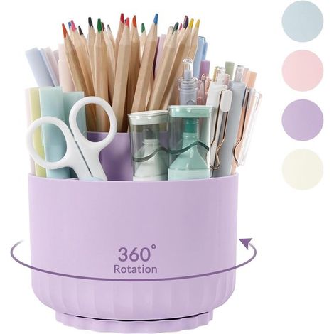 Organizzatore da scrivania, portapenne girevole a 360 gradi, organizer per penne con 5 scomparti, portapenne per ufficio, scuola, casa (viola chiaro) (1/5)