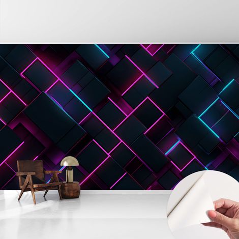 Papier peint autocollant avec imprimé pour cuisine facile à appliquer pour mur a motif Géométrie néon 416x254 cm (1/5)