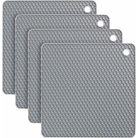 Tapis en nid d'abeille carré en silicone napperons plats coussins chauffants casserole cuisine domestique épaissir tapis de four à micro-ondes, 4 pièces gris 18 cm (1/5)
