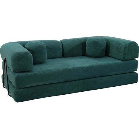 CROSBY - Canapé compressé convertible modulable 3 places en velours côtelé vert