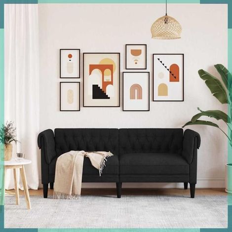 372549 Canapé Chesterfield 2 places noir tissu (1/5)