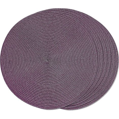 Set mit 6 runden, lila geflochtenen Platzsets für Esstische, gewebt, waschbar und rutschfest, 38 cm.