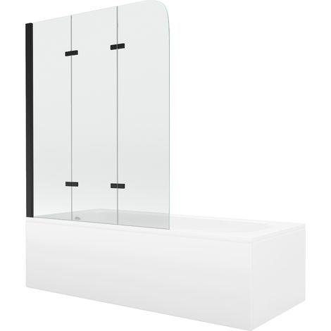 Mexen Vega vasca da bagno rettangolare 160 x 70 cm con pannello e paravento a 3 ante da 120 cm, trasparente, nero (1/5)