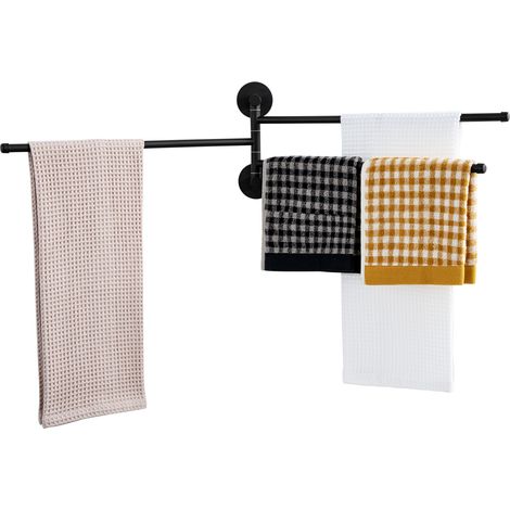 Toallero de acero inoxidable para baño, toallero giratorio de 3 brazos, montaje en pared, toallero de 40 cm para cocina, aseo, guardarropa y baño, negro (1/5)