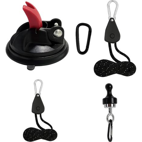 Kit de camping 4 pièces avec corde avec mousqueton et ventouse, corde de tente avec tendeur et crochet magnétique, pratique pour les activités de plein air (1/5)