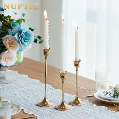 Ensemble de 3 chandeliers en laiton doré, porte-bougies, style vintage et moderne