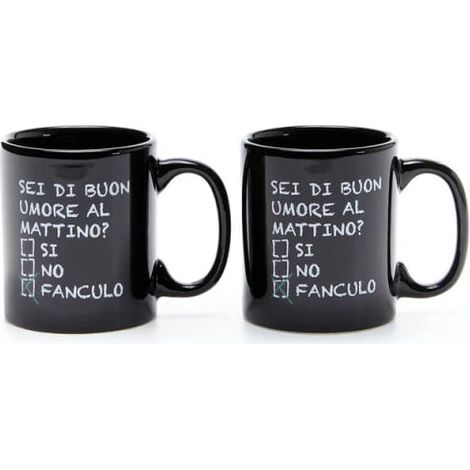 Più Forty +40 Set 2 Tazzine 12 Cl Ceramica Stampa "Sei di Buon Umore..." Nero