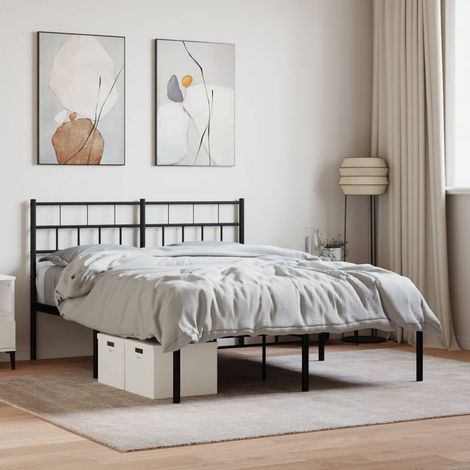 Cadre de lit métal sans matelas avec tête de lit noir 140x190cm