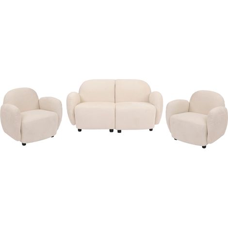[NEUWERTIG] Wohnzimmer-Set HHG-709, 2er-Sofa 2x Sessel, Stoff/Textil Chenille (330 g/m²) Öko-Tex creme
