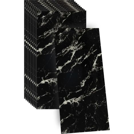 10 selbstklebende Küchenrückwände 60 x 30 cm, Marmorfliesen-Wandpaneele aus PVC für Badezimmer, schwarze selbstklebende Küchenfliesen