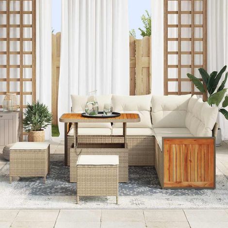 Set Divano da Giardino 8 pz 7-Numero di posti Beige e Crema vidaXL (1/5)