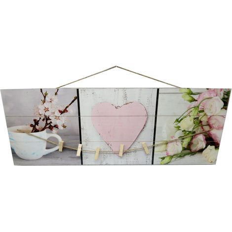 Cadre photo - Porte-notes avec pinces de style romantique avec cœurs 30 x 80 cm (1/2)