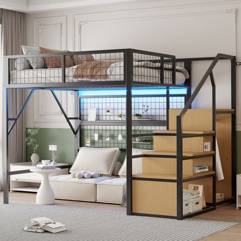 Cama alta dormitorio con almacenaje y LED OKMYHOME (1/5)