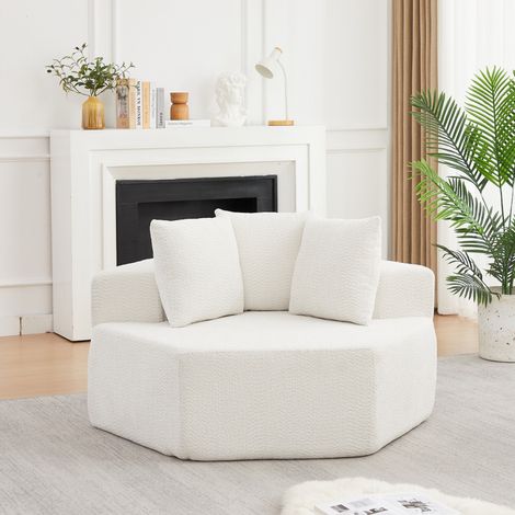 Modulares hexagonales 1-Sitzer-Sofa 122 x 138 x 76 cm, beige Chenille, mit 3 Kissen HAVRYA (1/5)