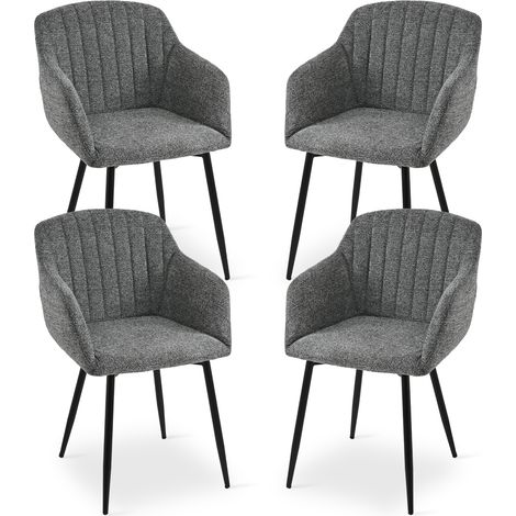Dining chairs with armrests and lumbar support, sturdy metal frame, modern minimalistic design for living room, kitchen and bedroom - Set of 4 - Gray/Green-Chenille