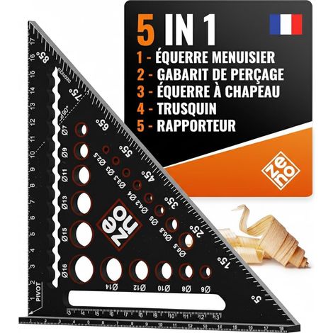 Equerre de Menuisier 180 mm en Acier - Outil 5 en 1 Angles à 90 Degrés Précis, Marquages Gravés au Laser Résistants à l'Usure, Compact et Facile à Transporter - Noir et Orange (1/5)