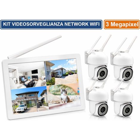 KIT VIDEOSORVEGLIANZA WIFI 4 CANALI NVR CON MONITOR 10.1" 4 TELECAMERE PTZ 3MP (1/5)