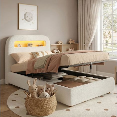 letto contenitore 90x200 LED bouclé bianco HAVRYA (1/5)