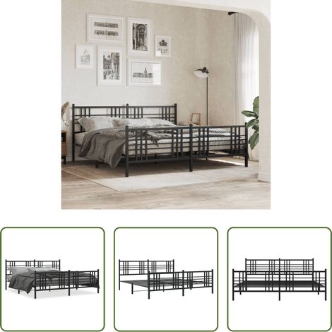 vidaXL Lit métallique - Cadre de lit métal sans matelas avec pied de lit noir 193x203cm (1/5)