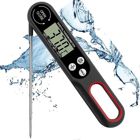 Thermomètre numérique à viande, thermomètre de cuisson à lecture instantanée avec longue sonde pliable en acier inoxydable et fonction marche/arrêt automatique pour la cuisine et le barbecue. (1/5)
