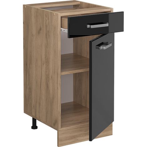 Mobiletto base per cucina R-Line, Nero lucido, 40 cm senza piano di lavoro, Vicco (1/4)