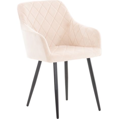 Chaise de salle à manger design retro coutures décoratives en losanges assise en tissu beige 100002104 (1/5)