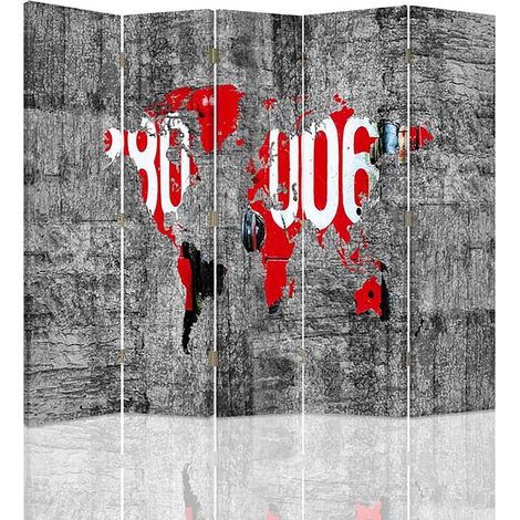 Paravent Design Carte du Monde pour Décoration Murale Unique - 180 x 180 cm - 2 faces R° V° + rotation 360°