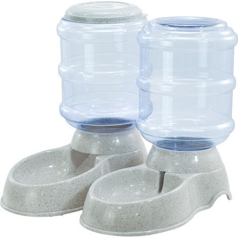 Skylos 2 Packs Automatic Food Feeder Waterer Set Plastic Dispenser Dog Cat 3.5L