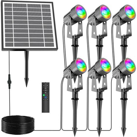 Projecteur LED d'extérieur. éclairage solaire de jardin 3 W. couleur RVB. 1 440 lm. avec terre. étanchéité IP65. avec télécommande (lot de 6) (1/4)