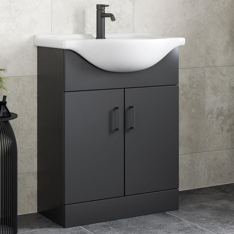 Alpine Black Bathroom Furniture Vanity Unit with Basin 650mm (1/5)