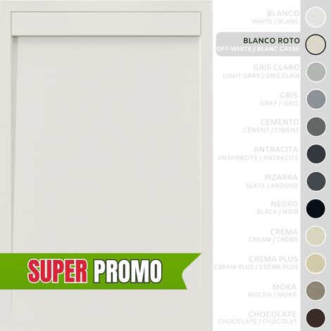 SOULBATH Plato de Ducha - Resina - Gel Coat - Textura Liso/Piedra - Antideslizante - Color Blanco Roto - 120x80- Extraplano 3cm. Incluye Válvula desagüe y Rejilla. Diseño Minimalista. (1/5)