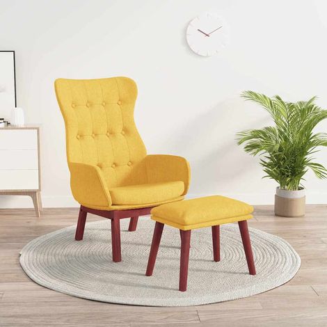 vidaXL Sillón de relax con taburete tela amarillo mostaza (1/5)