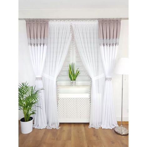 Ensemble décoratif de rideaux et deux voilages - bruyère 250 cm (1/5)