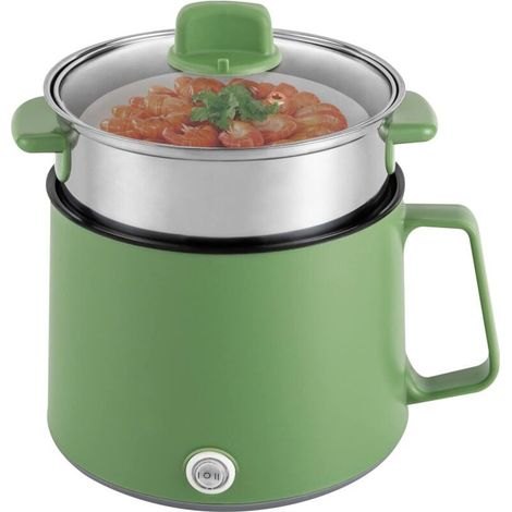 Cuiseur vapeur électrique 1,7 L, multicuiseur portable avec double contrôle de puissance, cuiseur vapeur électrique pour sautés, steaks, pâtes, ramen (vert) (1/4)