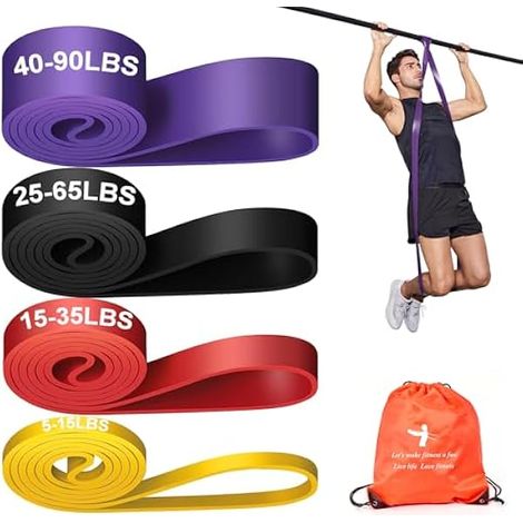 Bandes De Résistance - 5 À 230 Livres - Pour Tirage Vers Le Haut Et Entraînement Musculaire - 4 Niveaux - 81 Pouces - Sac De Transport Inclus (1/3)