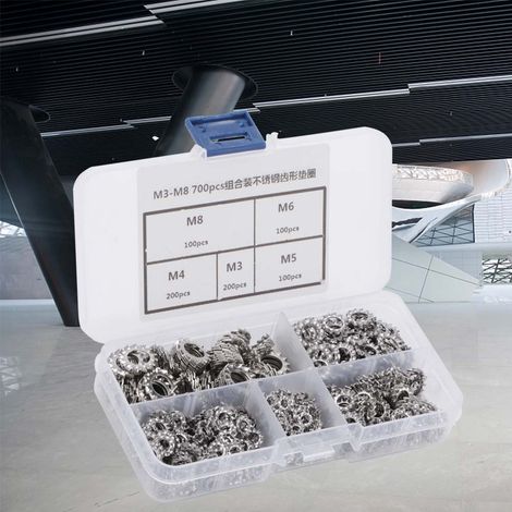 Kit de 700 rondelles dentées externes en acier inoxydable 304, format M3-M8 (1/5)