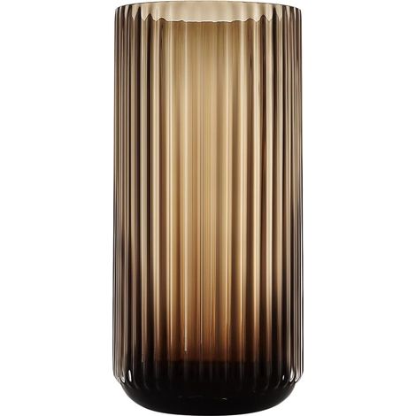 Pequeño jarrón cilíndrico de cristal marrón acanalado para la decoración de mesas de comedor de estilo rústico (1/5)