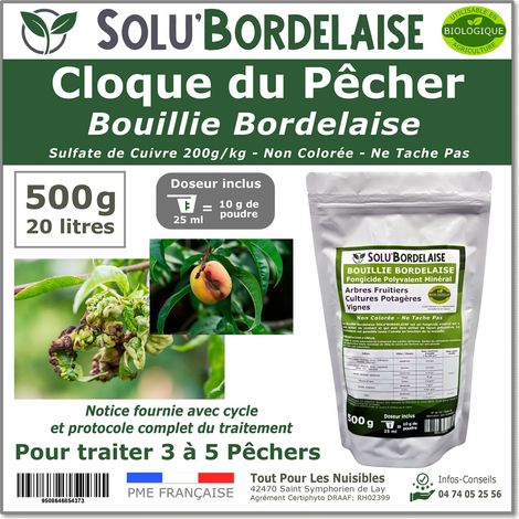 Bouillie Bordelaise Non Colorée spécial Cloque du Pêcher, SOLU'BORDELAISE - Sachet de 500g (1/4)
