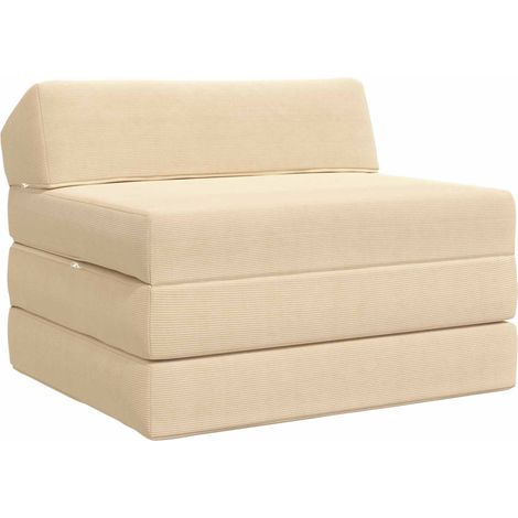 Foldable Sofa Bed Cream 200 x 70 x 10 cm Corduroy Fabric vidaXL (1/5)