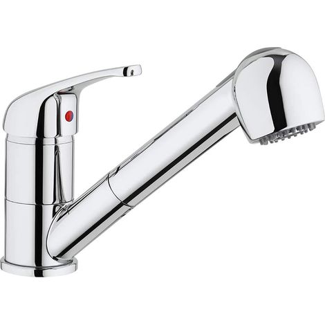 Grifo monomando para cocina/lavabo, acabado cromado, maneta superior con rociador extraíble (2 chorros) y calentador de agua, diseño moderno, fabricado íntegramente en Italia. (1/5)