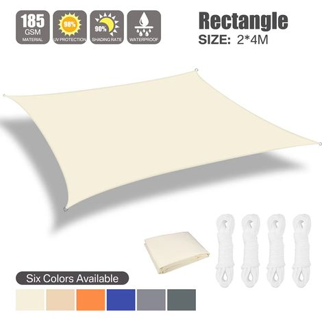 Auvent imperméable beige 2x4m, toile d'ombrage pour terrasse et jardin. (1/4)