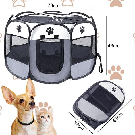 Parc pour Chiots - Pliable - pour Chiens - en Tissu Oxford - Étanche - Intérieur et Extérieur - 73 x 73 x 43 cm - pour Chats, Chiens, Lapins, Petits Animaux (Gris)
