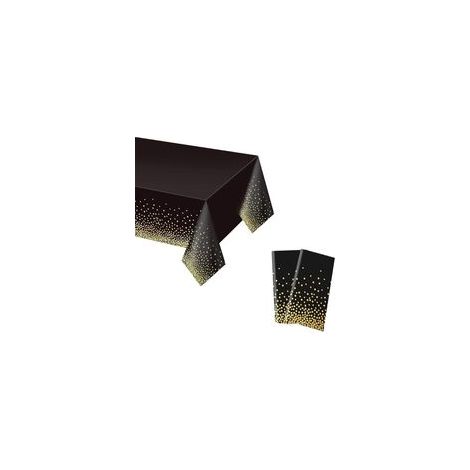 2 Pièces Nappe à Pois Imperméable Plastique, 137x274 cm Nappe Noir avec Dorés à Pois, Nappes de Fête Rectangulaire Jetable pour Les Mariage Anniversaire Remise de Diplôme Fête Noël (1/5)