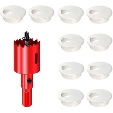 10 passe-câbles de bureau, 35 mm, solution idéale pour les câbles de bureau et de maison, avec scie cloche (blanc, 35 mm) (1/4)