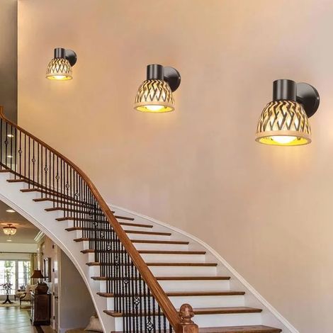 3pcs Lustre Suspension Moderne,Lustre Luminaire Vintage Abat-jour en Bambou Lampe de Plafond Style Bohème pour Salon Chambre (1/5)