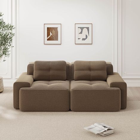 Canapé 2 places en velours côtelé 204 x 104 x 69 cm Canapé moderne Design antidérapante larges mains courantes Marron (1/5)